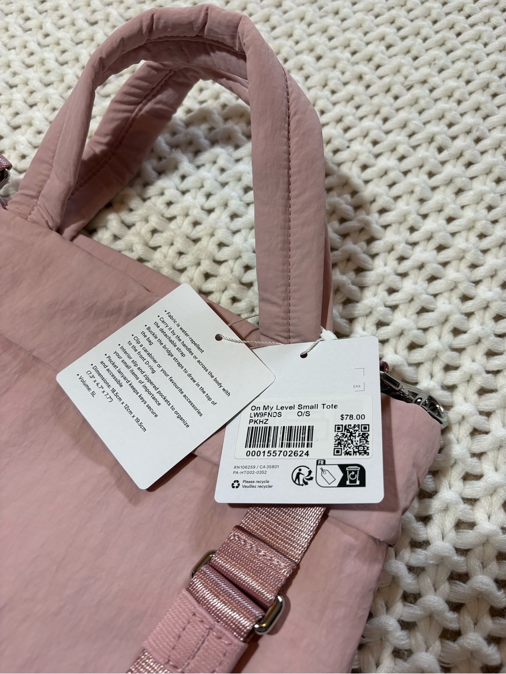 NWT lululemon on my level small tote in pink haze - Picture 4 of 13